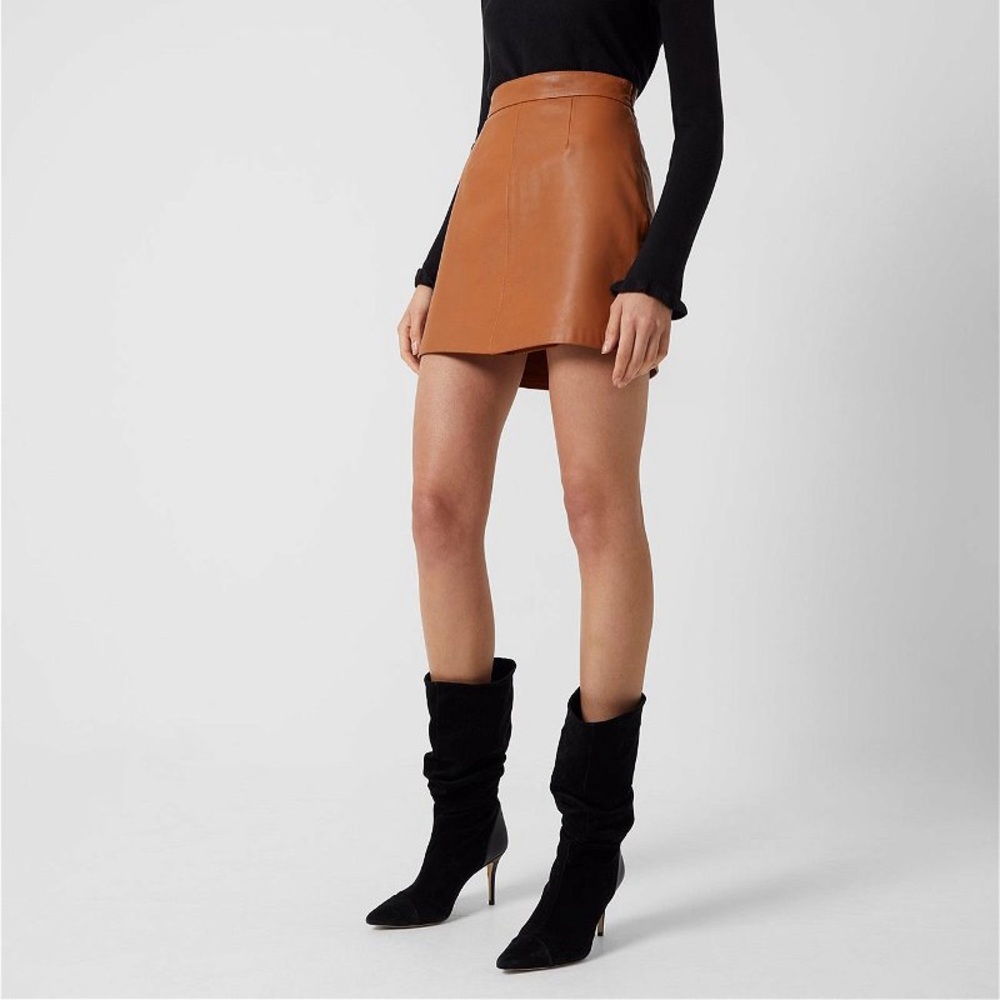 French Connection Glazed Ginger Abri Leather Mini Skirt Size 0 NWT